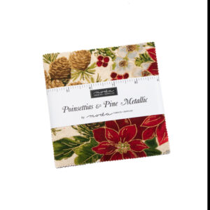Poinsettias And Pine Metallic Charm Pack By Moda