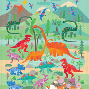 Rainbow Dino  By Liza Lewis  For Michael Miller - Panel -  Teal