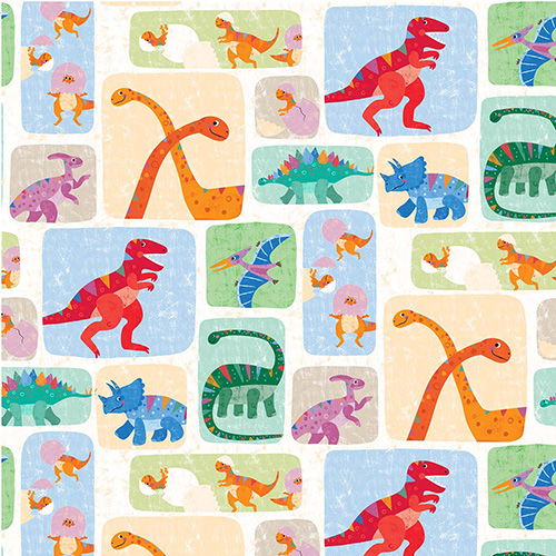 Rainbow Dino  By Liza Lewis  For Michael Miller - Ivory