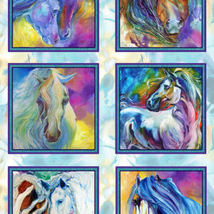Color Your World With Horses By Marcia Baldwin For Benartex - Digital Print - Panel - Turquoise/Mult