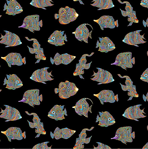 Hooked On Fish By Ann Lauer For Benartex - Black/Multi
