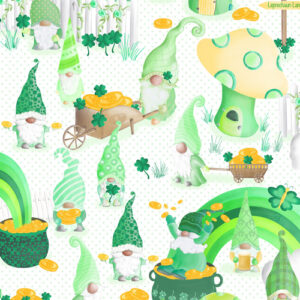 Lucky Gnomes By Kanvas Studio For Benartex - Digital - White/Green