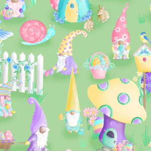 Spring Garden Gnomes By Kanvas Studio For Benartex - Digital - Green