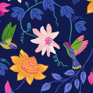 Hibiscus Hummingbird By Lewis & Irene - Dark Blue