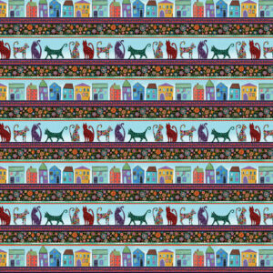 Folktown Cats By Karla Gerard For Benartex - Digital - Turq/Multi