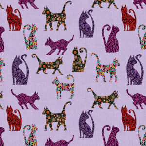 Folktown Cats By Karla Gerard For Benartex - Digital - Lilac