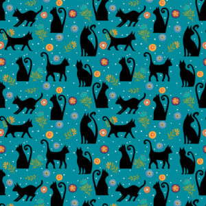 Folktown Cats By Karla Gerard For Benartex - Digital - Teal