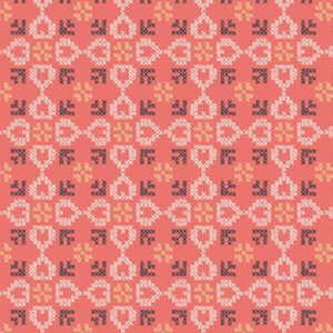 Folk Floral By Lewis & Irene - Cross Stitch Hearts On Coral