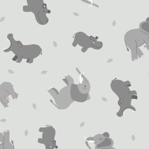 Small Things - Wild Animals By Lewis & Irene - Elephants & Hippos On Light Grey