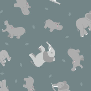 Small Things - Wild Animals By Lewis & Irene - Elephants & Hippos On Grey Blue