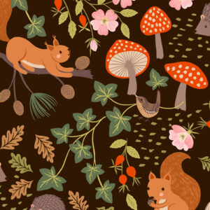 Evergreen By Lewis & Irene - Squirrels & Hedgehogs On Dark Brown