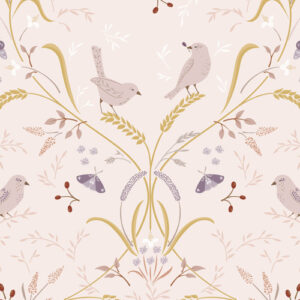 Meadowside By Cassandra Connelly For Lewis & Irene - Bird By Bird On Ecru Pink