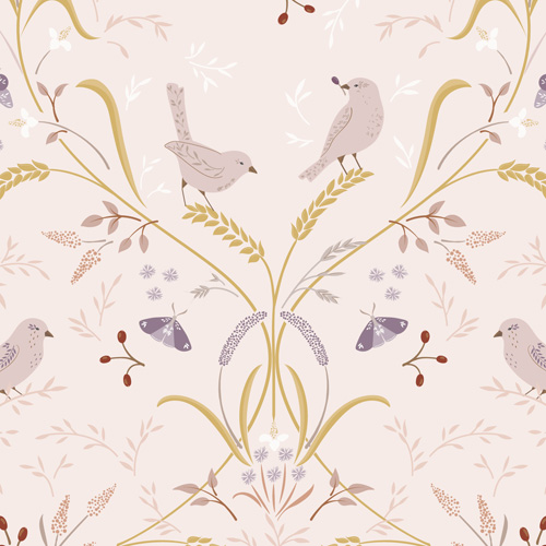 Meadowside By Cassandra Connelly For Lewis & Irene - Bird By Bird On Ecru Pink