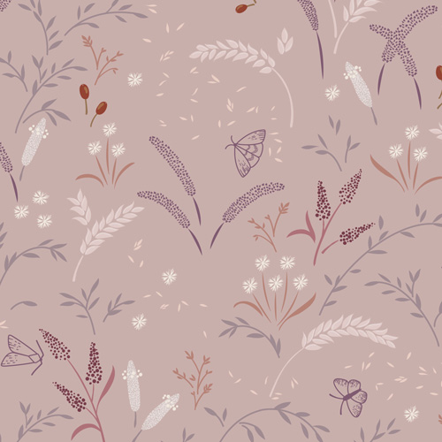 Meadowside By Cassandra Connelly For Lewis & Irene - Grassfield Gathering On Light Deep Purple Taupe