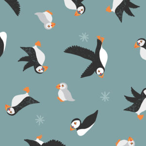 Puffin Bay By Lewis & Irene - Puffins On Blue
