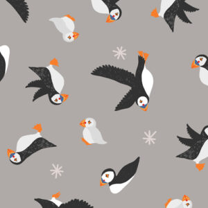 Puffin Bay By Lewis & Irene - Puffins On Warm Grey