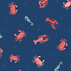 Small Things - Coastal By Lewis & Irene - Crab, Lobster & Seahorses On Dark Blue