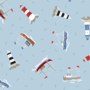 Small Things - Coastal By Lewis & Irene - Boats & Lighthouses On Light Blue