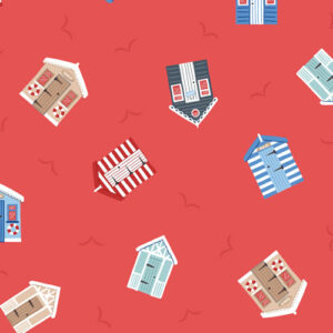 Small Things - Coastal By Lewis & Irene - Beach Huts On Light Red