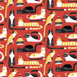 Cosmo Cats By Terry Runyan For Benartex - Digital - Red/Multi