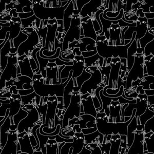 Cosmo Cats By Terry Runyan For Benartex - Digital - Black/White