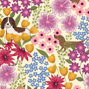 Paws And Claws By Lewis & Irene - Dogs In Flowers On Cream