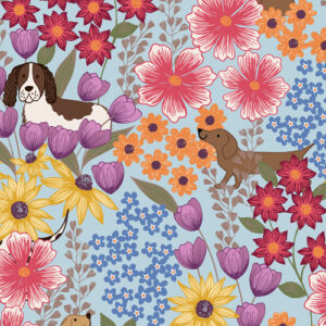 Paws And Claws By Lewis & Irene - Dogs In Flowers On Blue