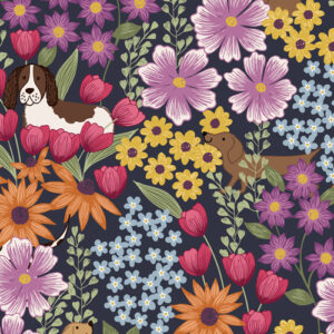Paws And Claws By Lewis & Irene - Dogs In Flowers On Dark Blue