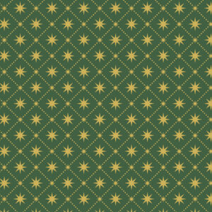 Yuletide By Lewis & Irene - Gold Metallic Stars On Green