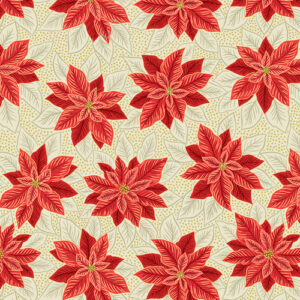 Yuletide By Lewis & Irene - Poinsettia On Cream With Gold Metallic
