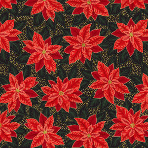 Yuletide By Lewis & Irene - Poinsettia On Black With Gold Metallic