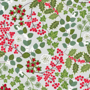 Winter Botanical By Lewis & Irene - Holly And Ivy On Light Silver With Pearl