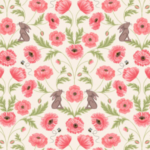 Poppies By Lewis & Irene - Mirrored Poppies And Hares On Cream