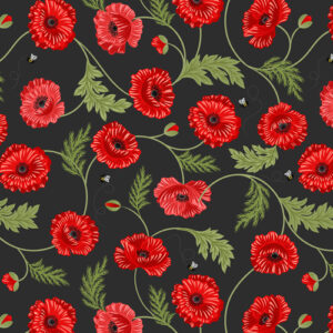 Poppies By Lewis & Irene - Large Poppy And Bee On Dark