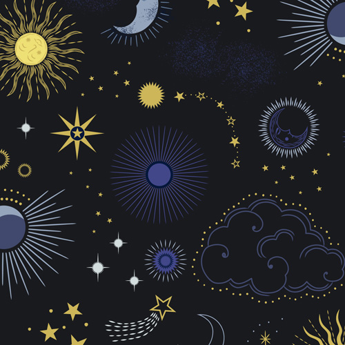 Celestial By Lewis & Irene - Celestial Skies On Black With Gold Metallic