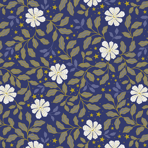 Celestial By Lewis & Irene - Celestial Flowers On Dusk With Gold Metallic