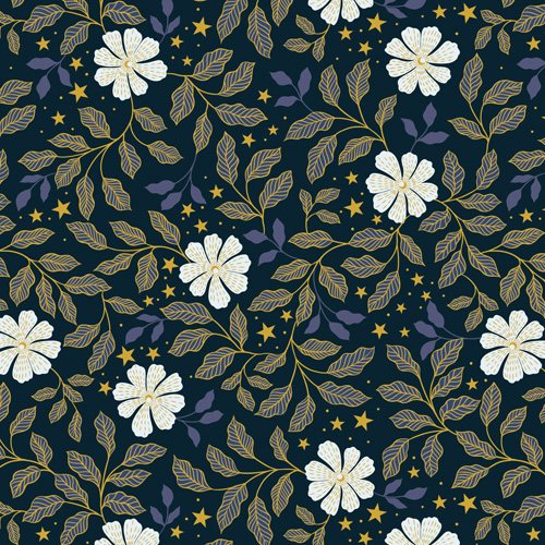 Celestial By Lewis & Irene - Celestial Flowers On Dark With Gold Metallic