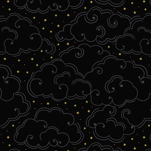 Celestial By Lewis & Irene - Celestial Clouds On Black With Gold Metallic
