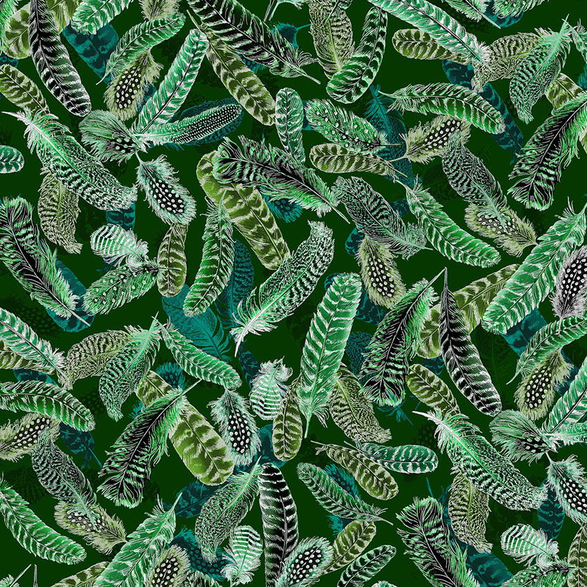 Gilded Feathers By Kanvas Studio For Benartex - Metallic - Teal Green