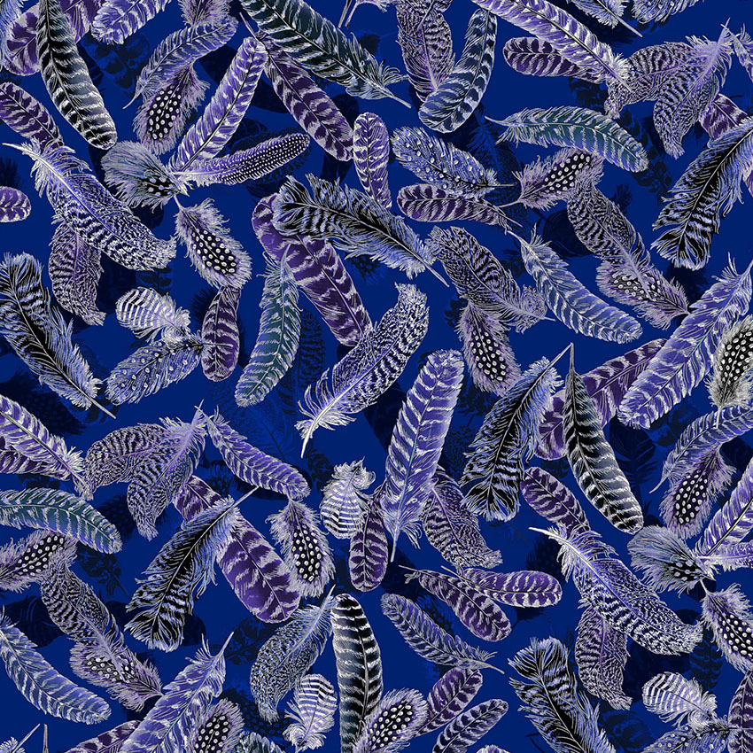 Gilded Feathers By Kanvas Studio For Benartex - Metallic - Cobalt Blue