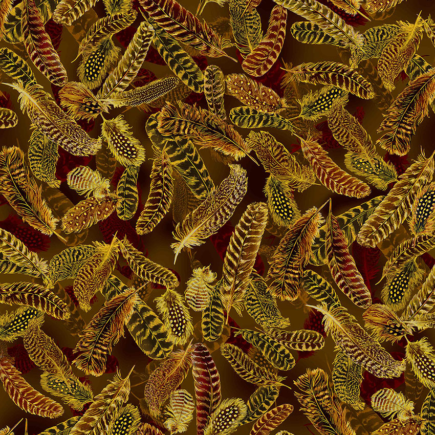 Gilded Feathers By Kanvas Studio For Benartex - Metallic - Acorn Brown