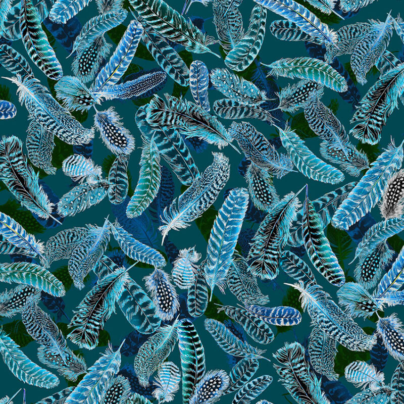 Gilded Feathers By Kanvas Studio For Benartex - Metallic - Peacock Blue