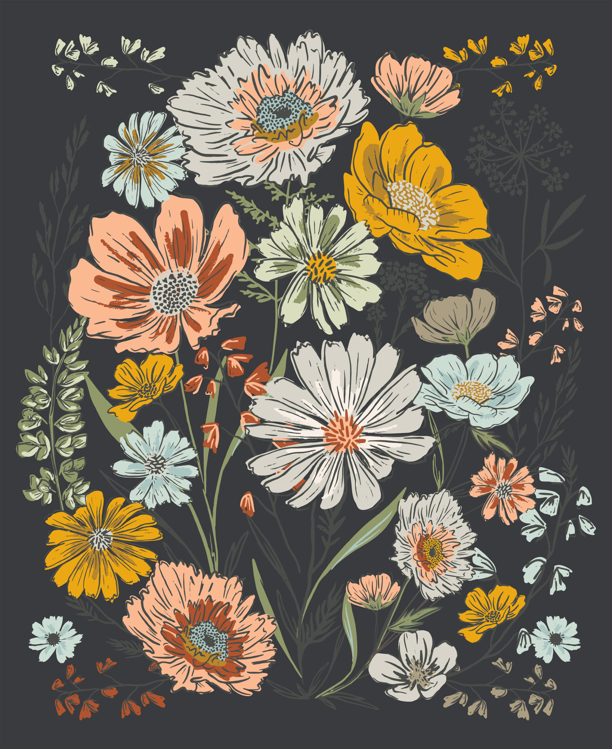 Woodland & Wildflowers By Fancy That Design House For Moda - Panel 36" X 44" - Charcoal