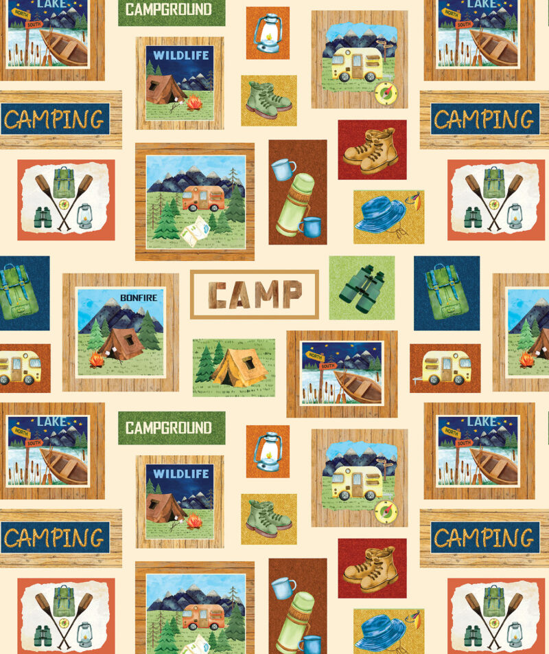 Live Love Camp By Nicole Decamp For Benartex - Digital - Cream