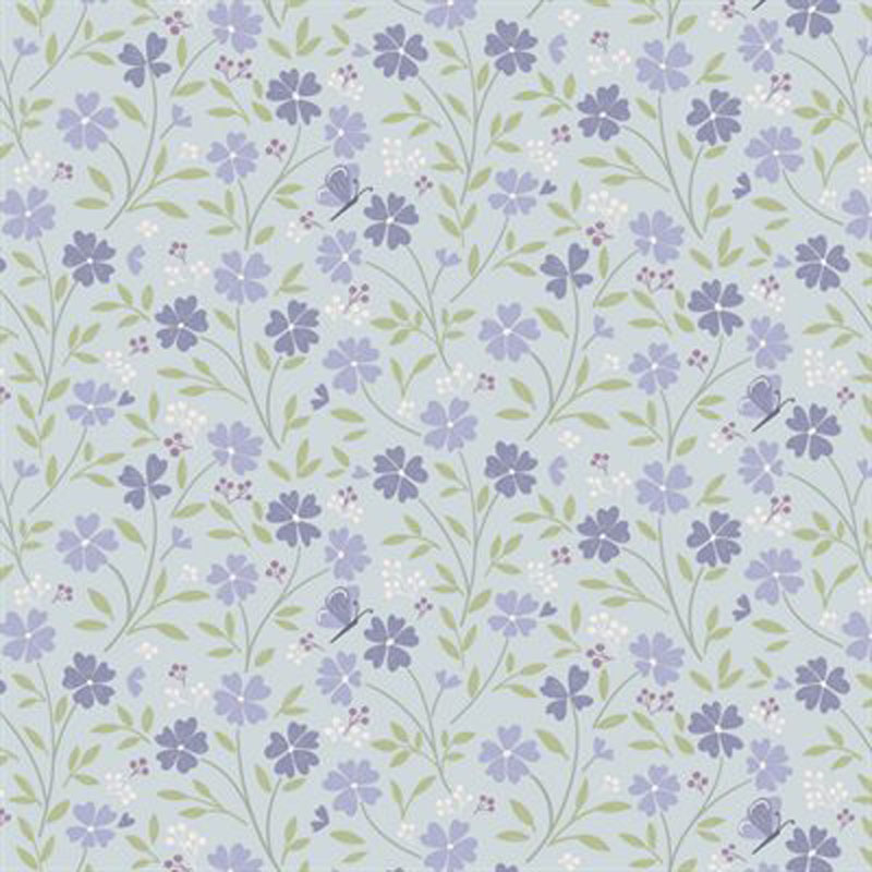 Floral Song By Cassandra Connolly For Lewis & Irene - Little Blossom Duck Egg Blue