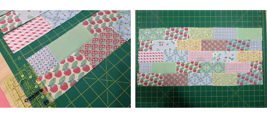 placing and sewing the strips for a notebook cover tutorial