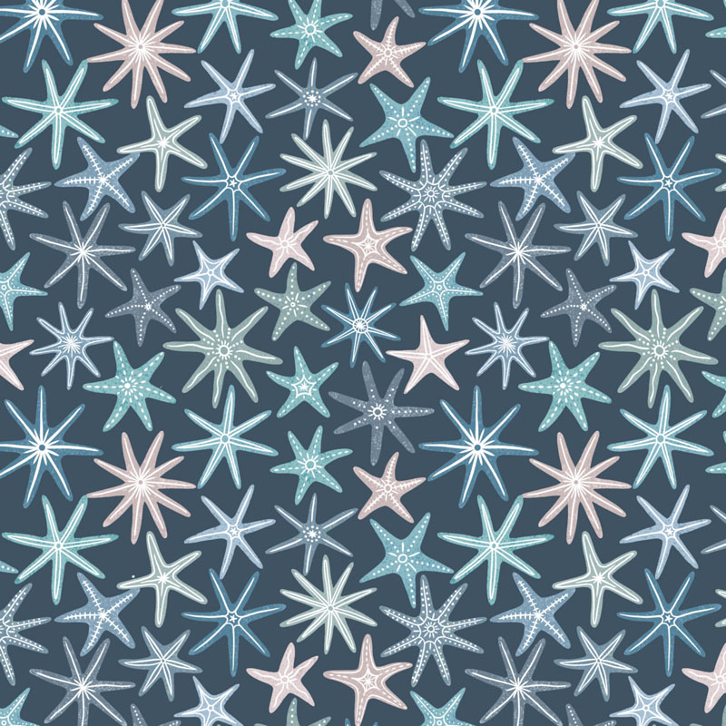 Ocean Pearls By Lewis & Irene - Multi Starfish On Dark Blue With Pearl