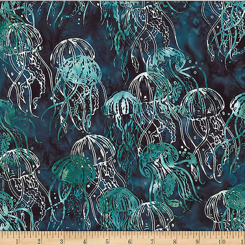 Jelly Fish Batiks By Mckenna Ryan For Hoffman - Deep Teal