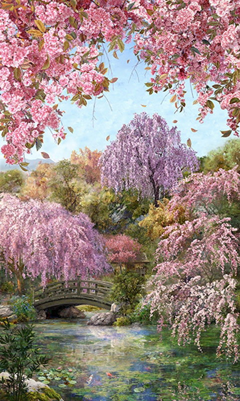 Sakura Blooms By Hoffman - A Hoffman Spectrum Print - Pond