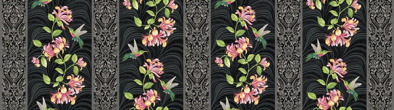 Hummingbirds & Honeysuckle By Jackie Robinson For Benartex - Black/Multi